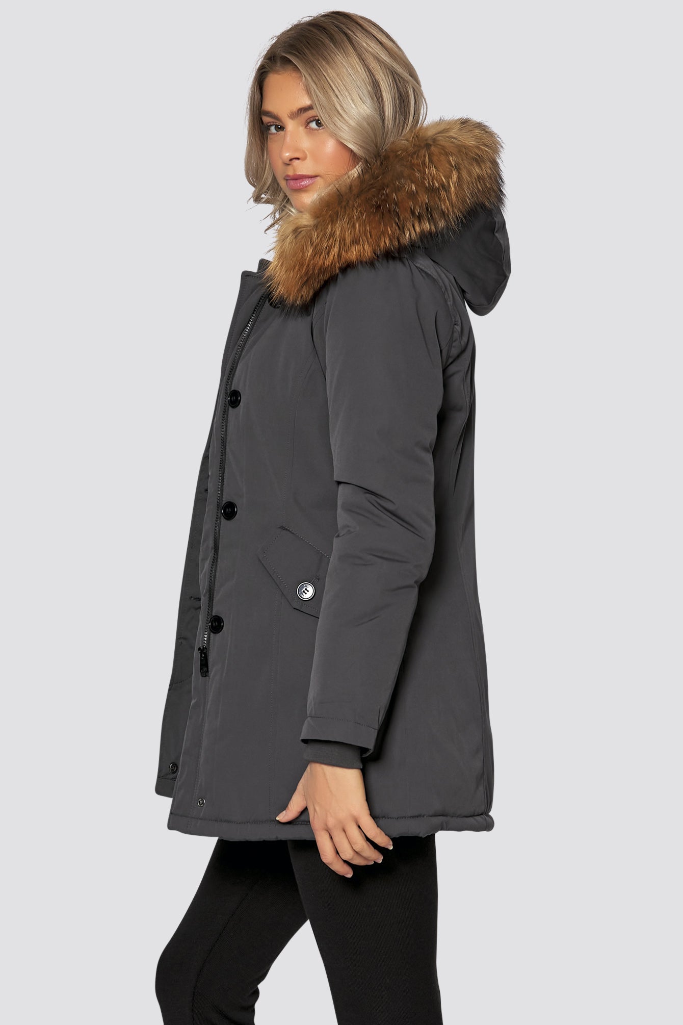 Freshlions Parka Jacke mit Fellkapuze in grau ´NewYork´