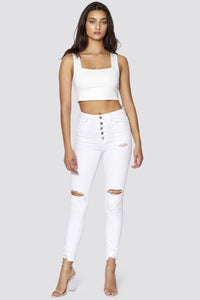 High Waist Button Front Jeans