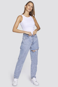 Hellblaue Mom Jeans mit Rissen 'Abby'