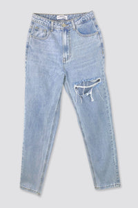 Hellblaue Mom Jeans mit Rissen 'Abby'