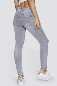 Graue Skinny Jeans mit Fransen am Saum 'Zoe'