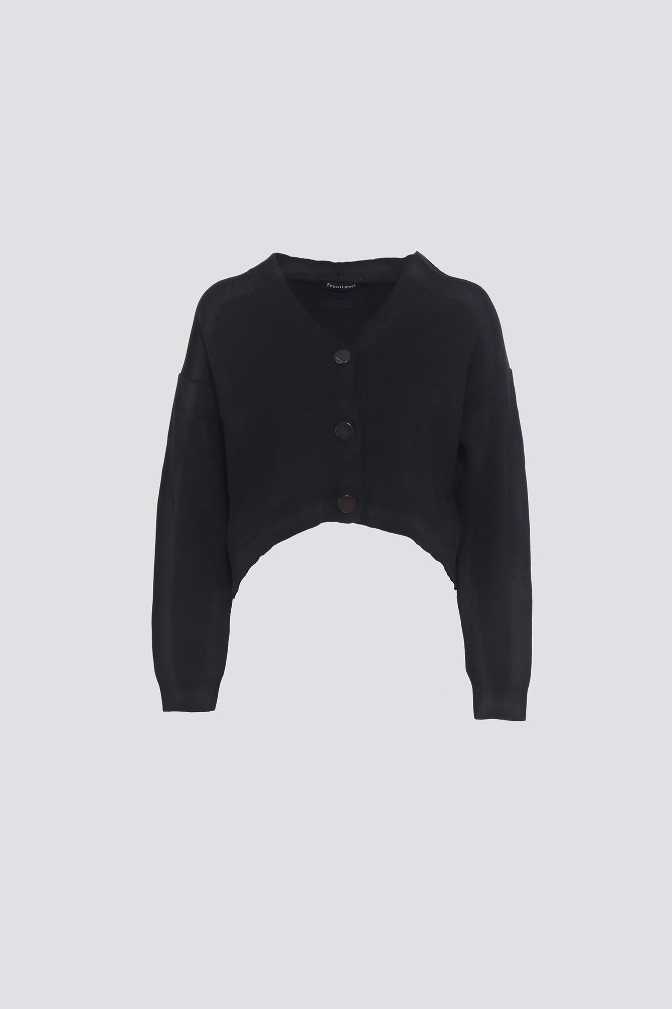 Freshlions Cardigan with button placket in black 'AYLEN'