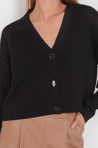 Freshlions Cardigan with button placket in black 'AYLEN'