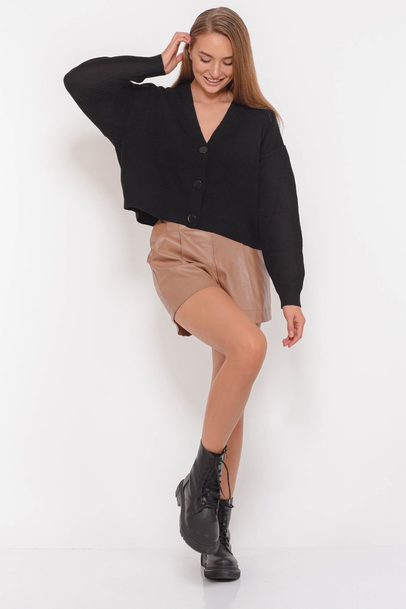 Freshlions Cardigan with button placket in black 'AYLEN'