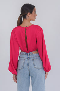 Freshlions Pinke Satin-Bluse mit Rückenausschnitt 'Svea'