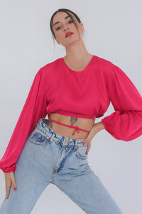 Freshlions Pinke Satin-Bluse mit Rückenausschnitt 'Svea'