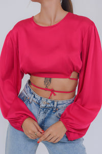 Freshlions Pinke Satin-Bluse mit Rückenausschnitt 'Svea'