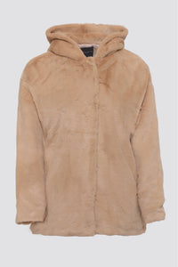 Freshlions Kuschelige Kunstfell-Jacke "Madita" mit Kapuze in beige