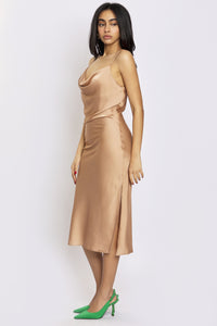 Freshlions Midi-Satin-Kleid "KURKA" in beige