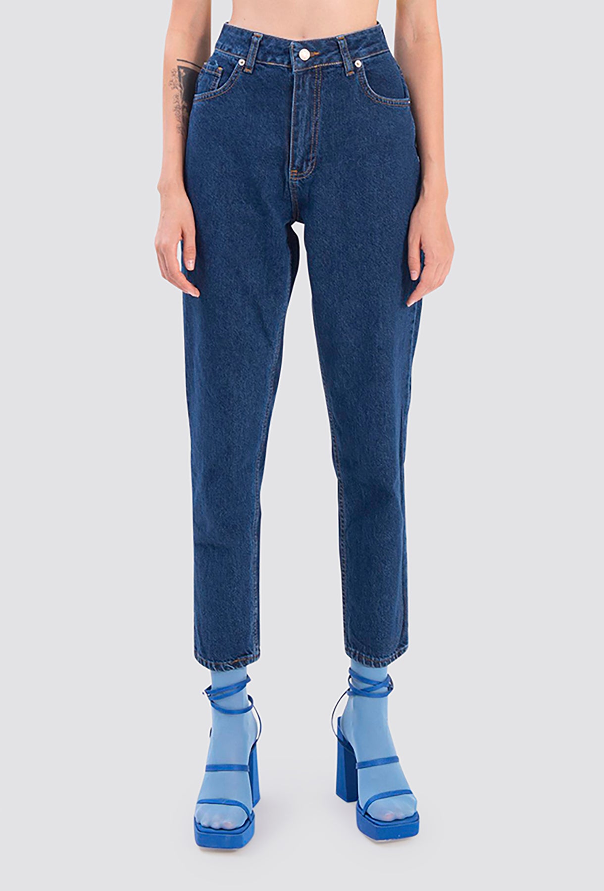 Freshlions Dunkelblaue High-Waist Mom Fit Jeans