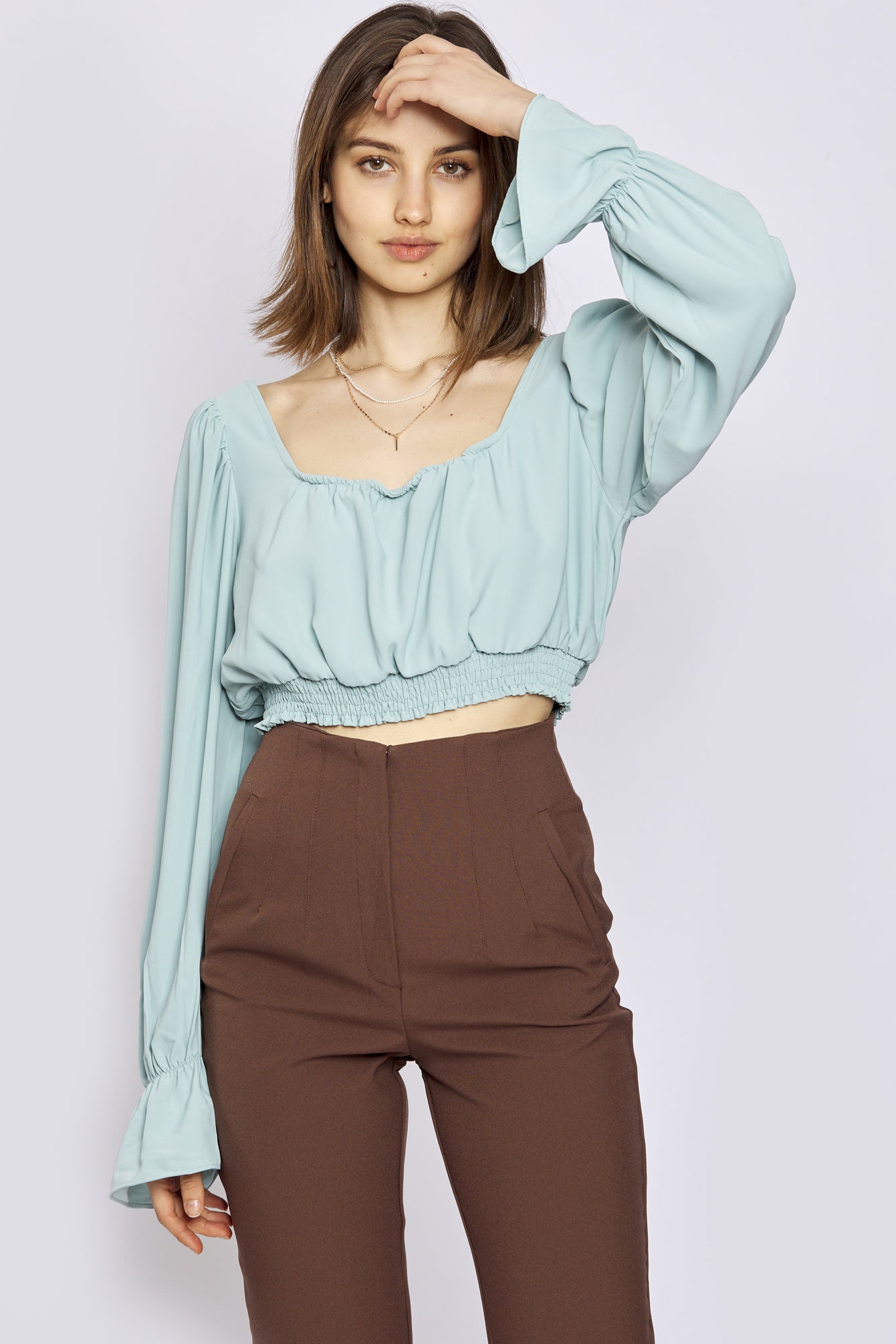 Crop Bluse mit Rüschen-Ärmel