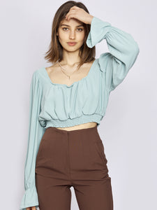 Crop Bluse mit Rüschen-Ärmel