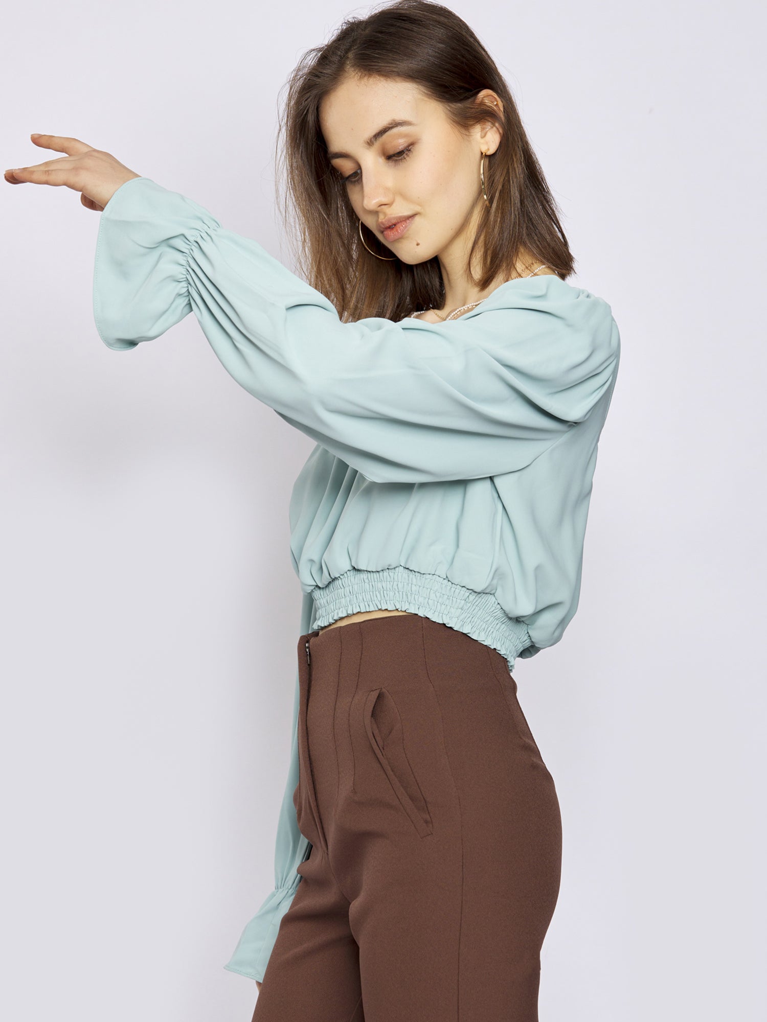 Crop Bluse mit Rüschen-Ärmel