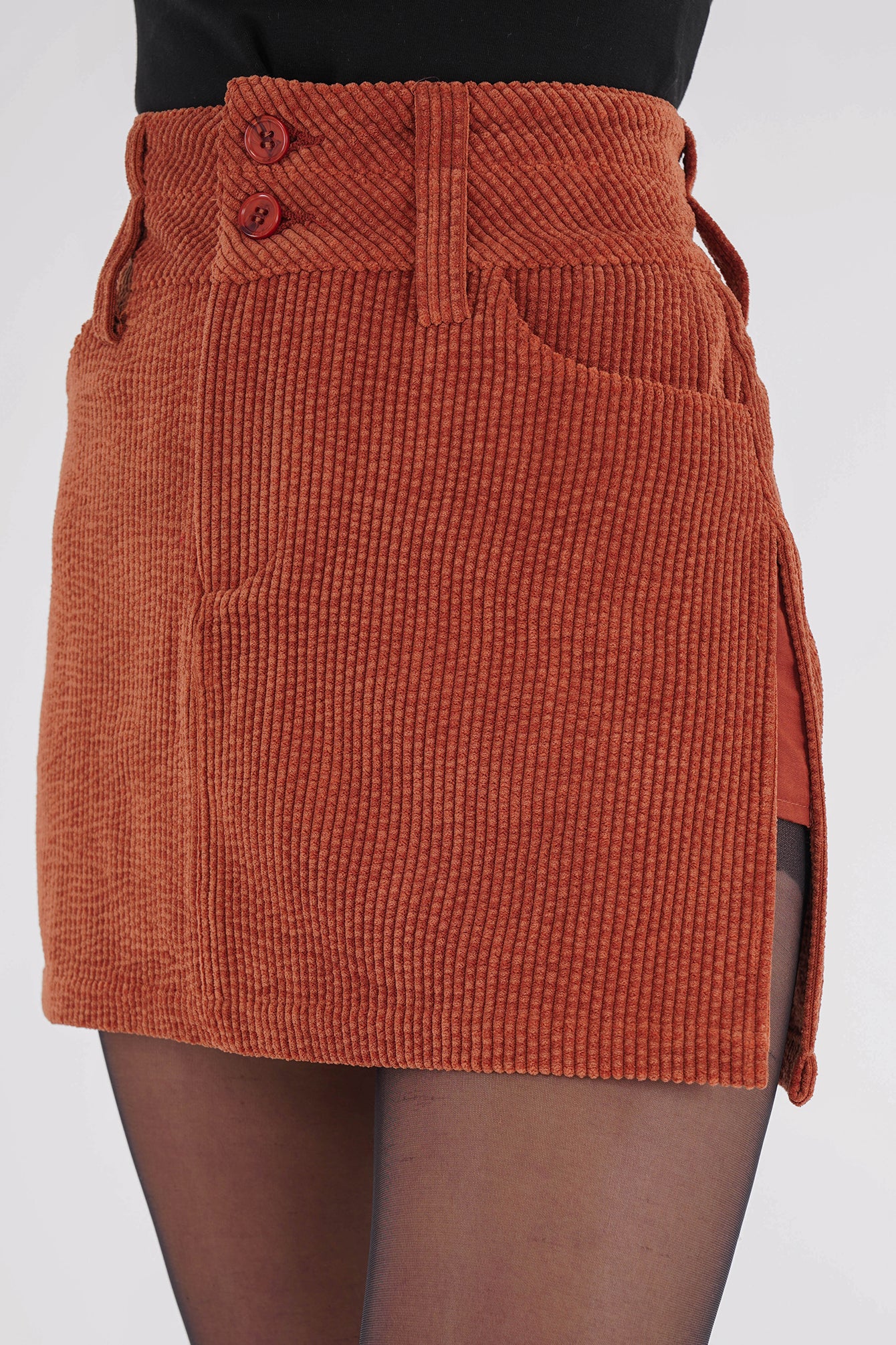 Freshlions Corduroy Side Slit Mini Skirt