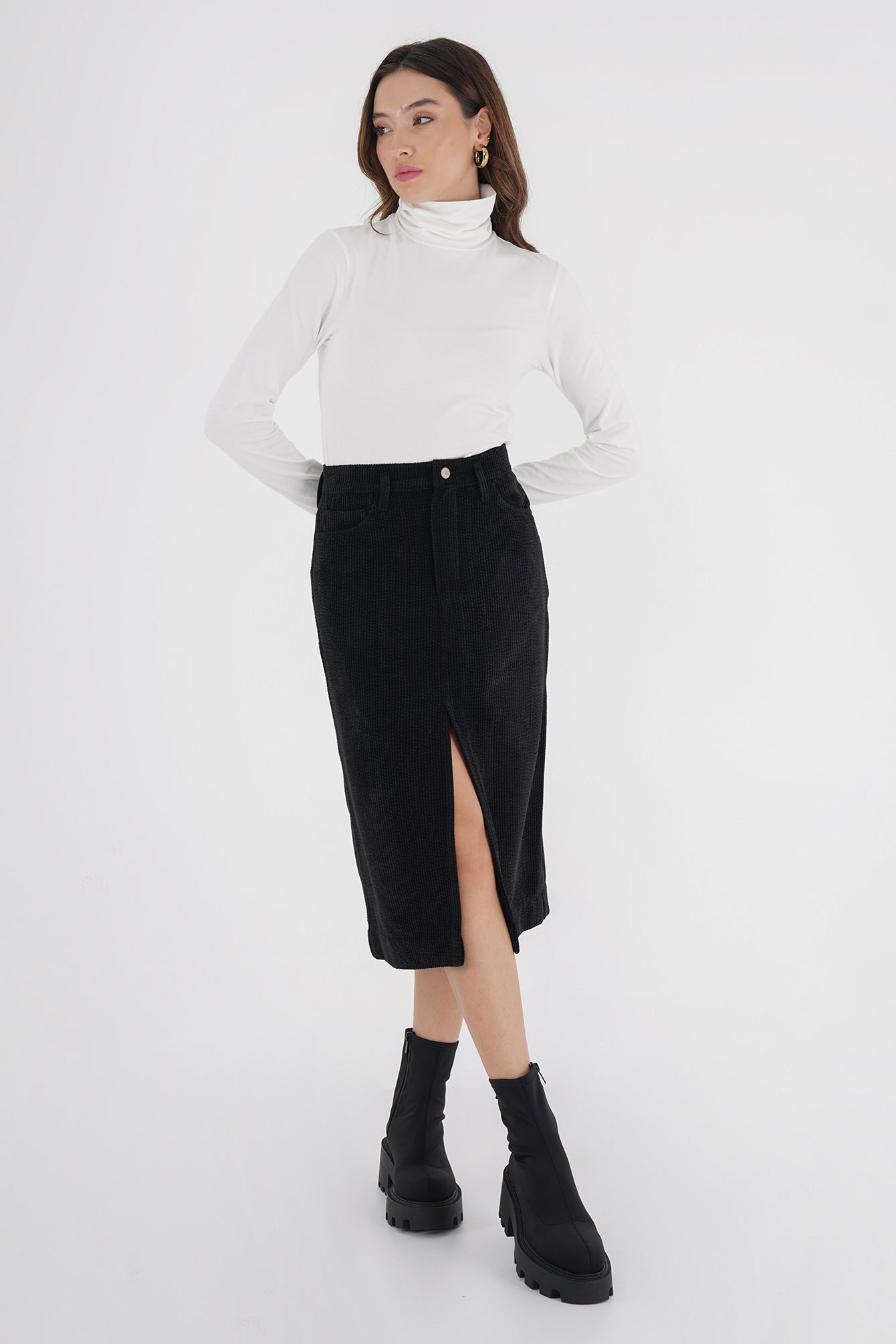 Freshlions Corduroy Slit Midi Skirt