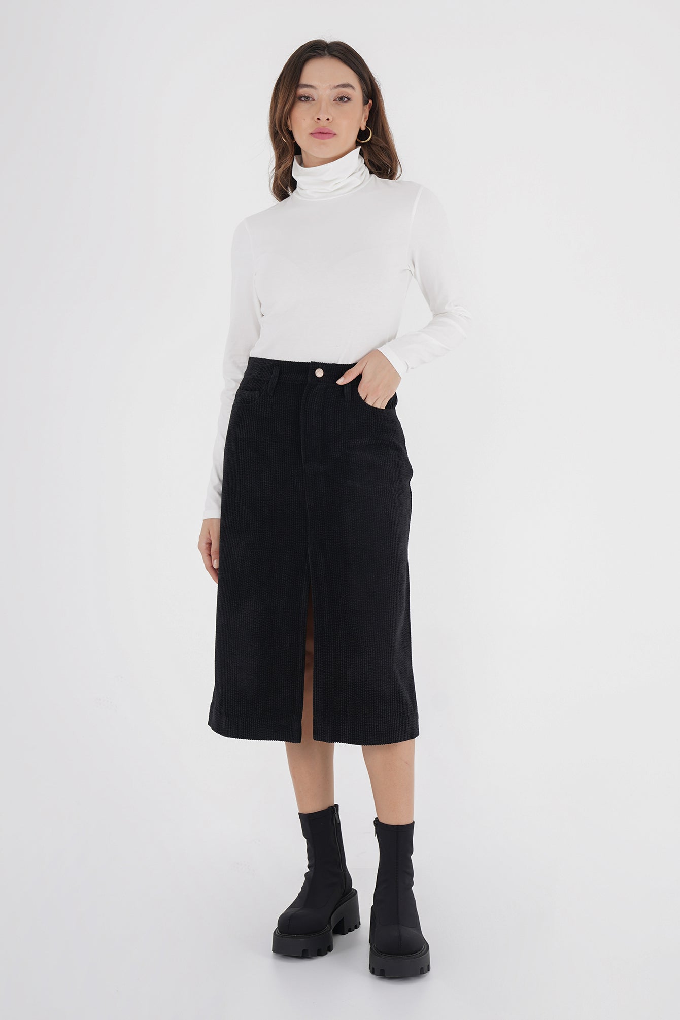 Freshlions Corduroy Slit Midi Skirt